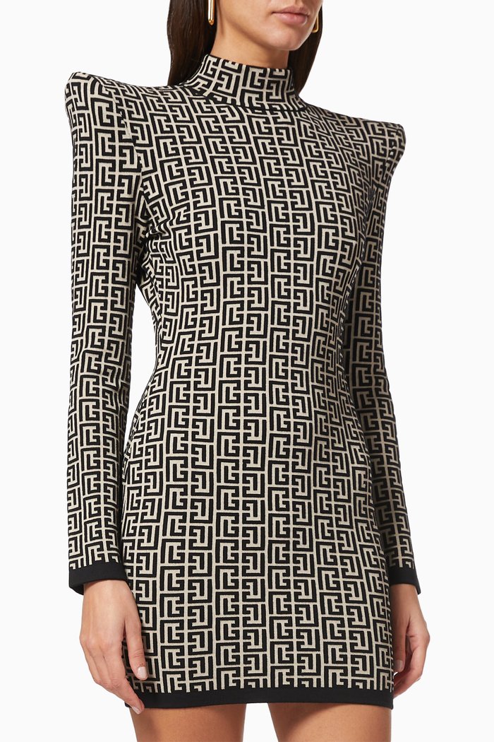 

Monogram Structured Dress in Wool, Black