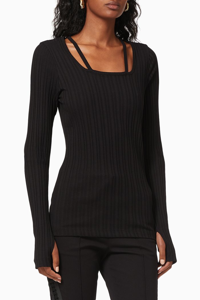 

Rib-Knit Cotton Pullover, Black