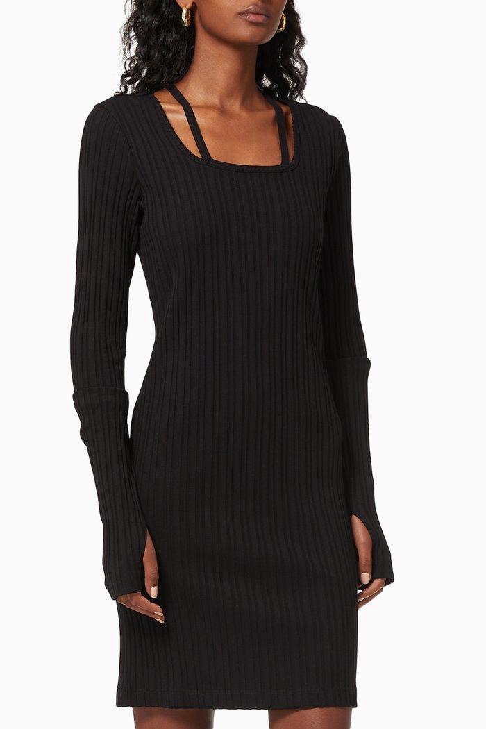 

Rib-knit Cotton Dress, Black