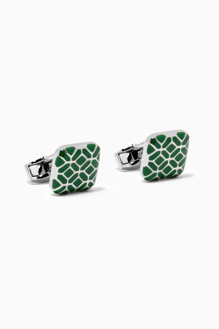 

Sqaure Cufflinks in White Bronze Plating & Enamel, Green