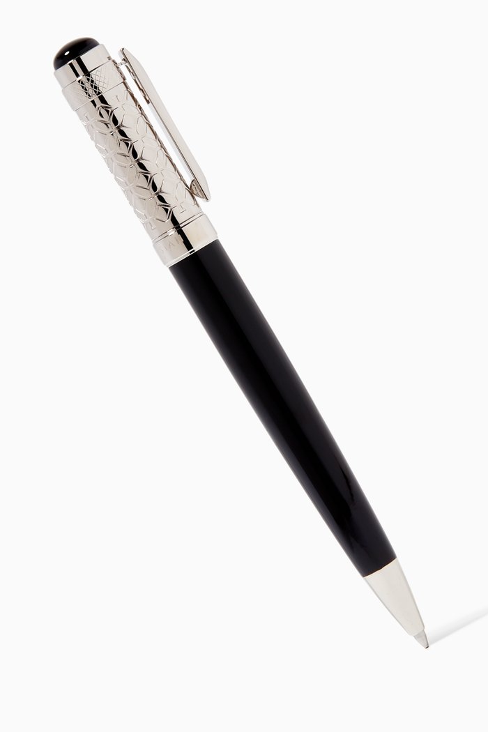 

Patterned Ballpoint Pen in Palladium Plating & Onyx Cabochon, Black