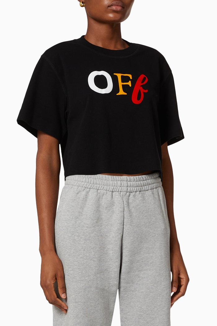 

Logo Typo Mix Crop T-shirt in Cotton, Black