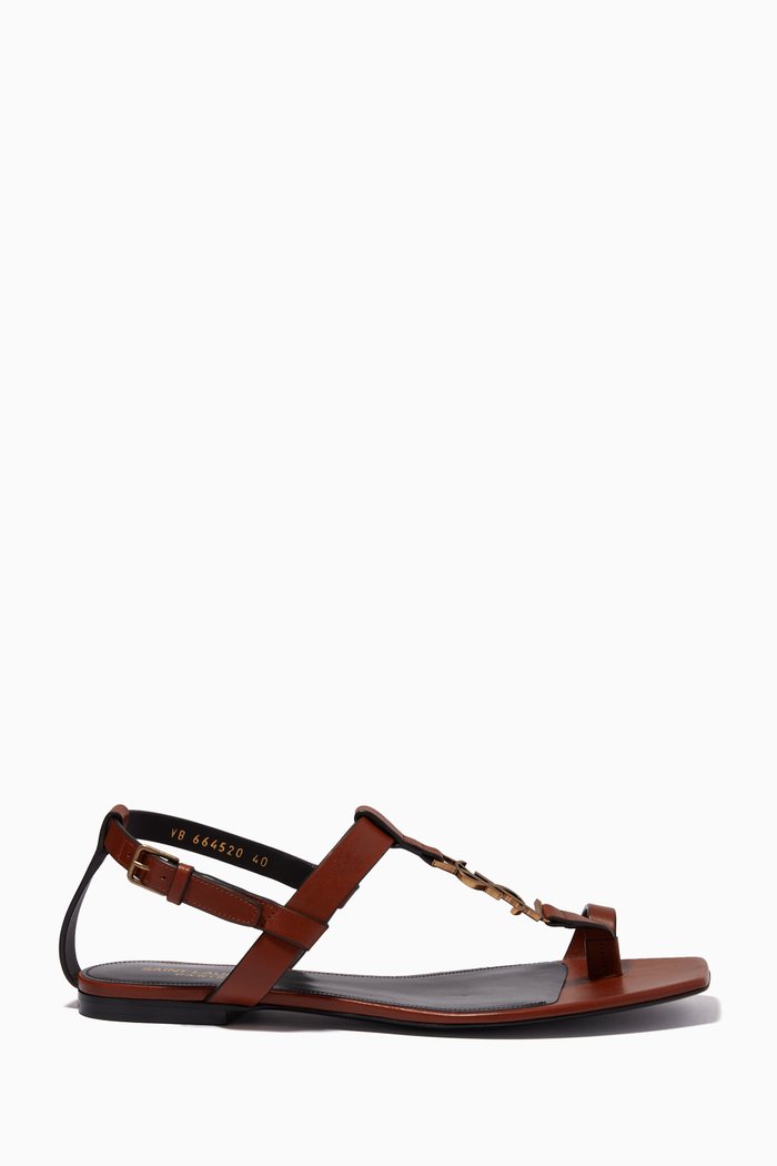 

Cassandra Monogram Flat Sandals in Smooth Leather, Brown