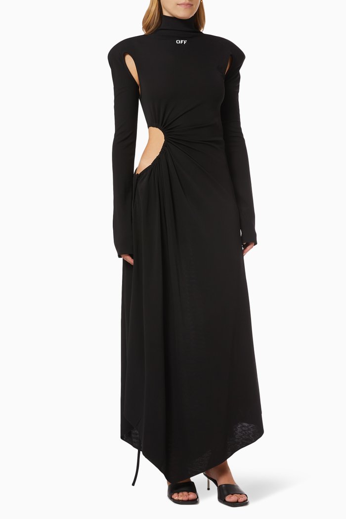 

Plissé Panel Dress in Stretch Viscose, Black