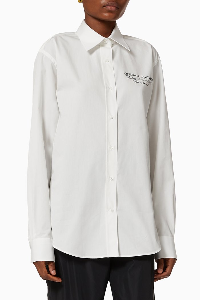 Script Logo Shirt in Cotton Poplin, White