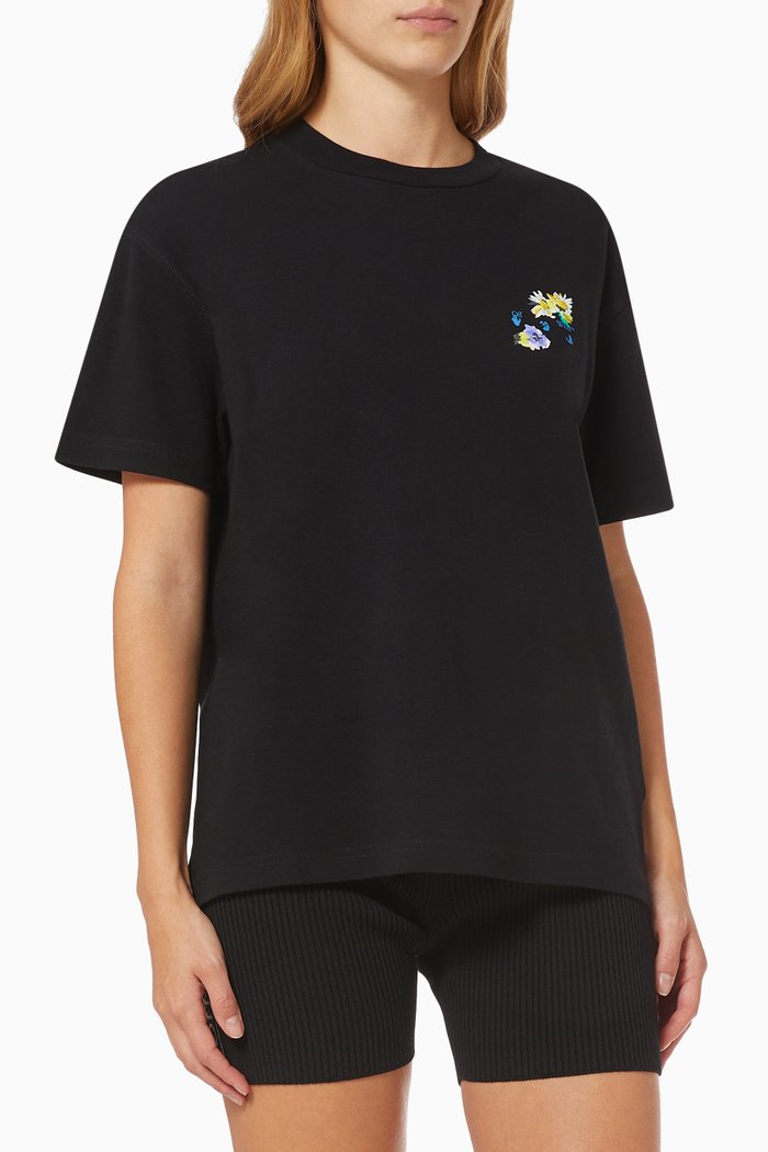 Checkered Flowers Arrows T-shirt in Cotton, Black