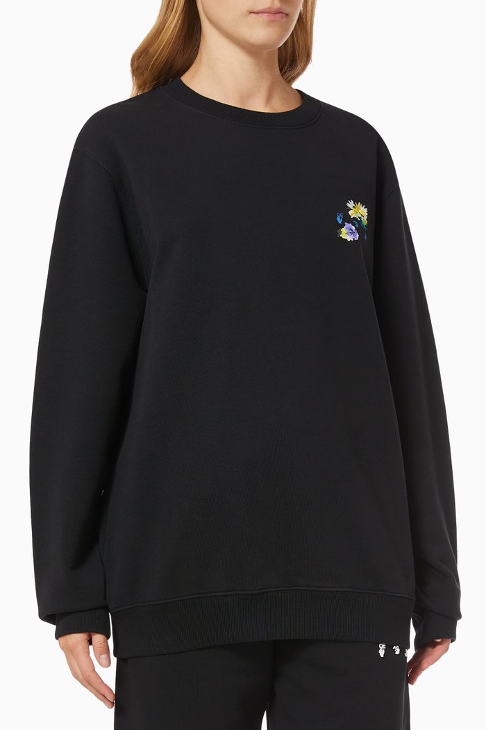 

Checkered Flowers Arrows Sweatshirt in Cotton, Black