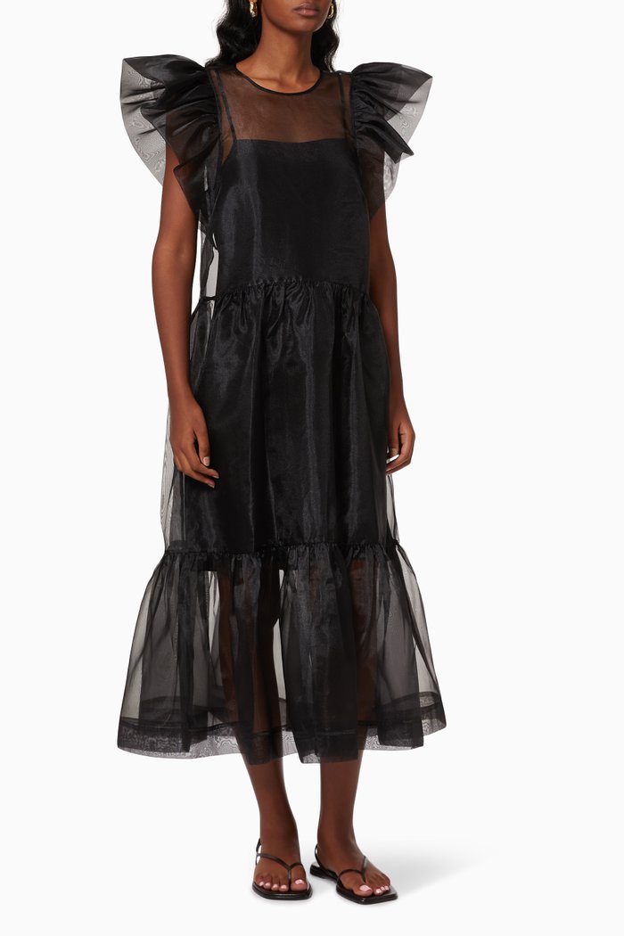 

Ines Midi Dress in Recycled Organza, Black