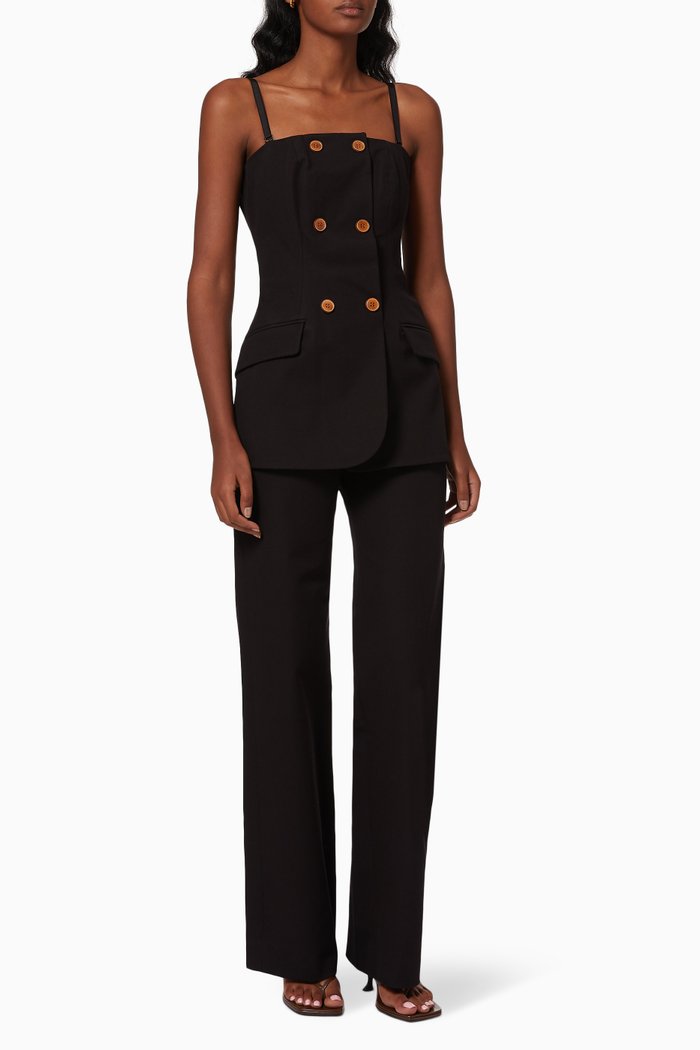 

Essie Double-breasted Jumpsuit in Cotton Twill, Black