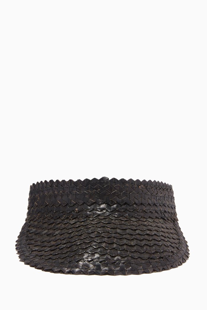 

Woven Straw Visor Hat, Black