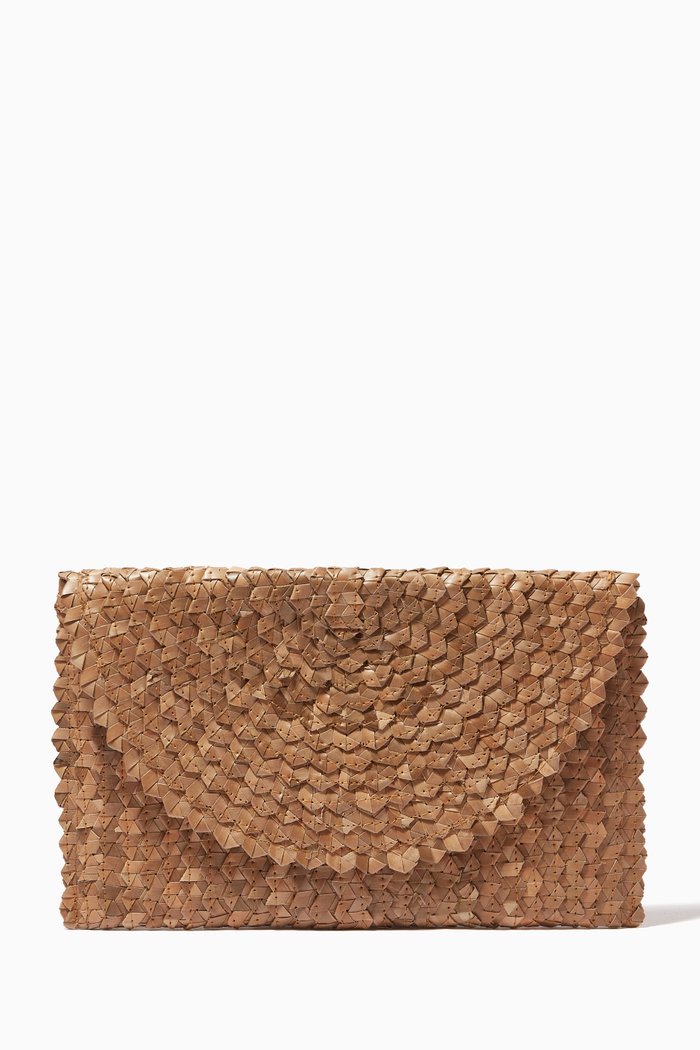 

Woven Straw Clutch, Brown