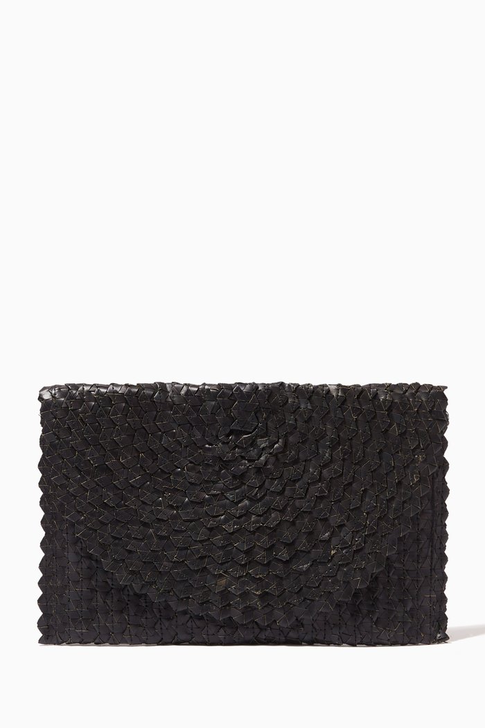 

Woven Straw Clutch, Black