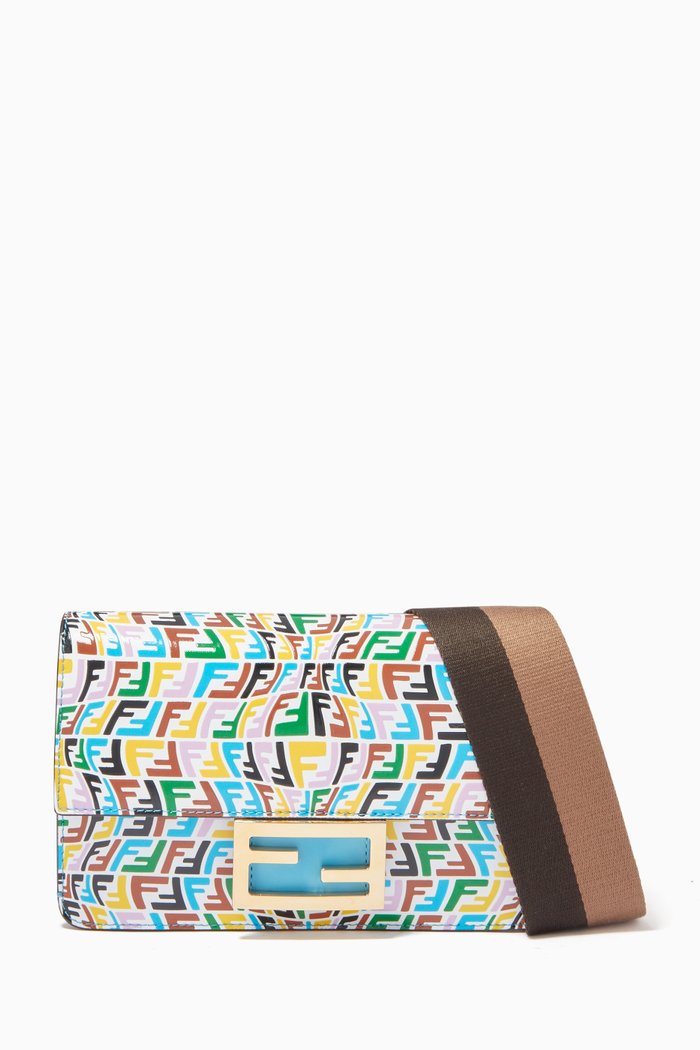 

Flat Baguette Mini Shoulder Bag in FF Fisheye Calf Leather, Multicolour