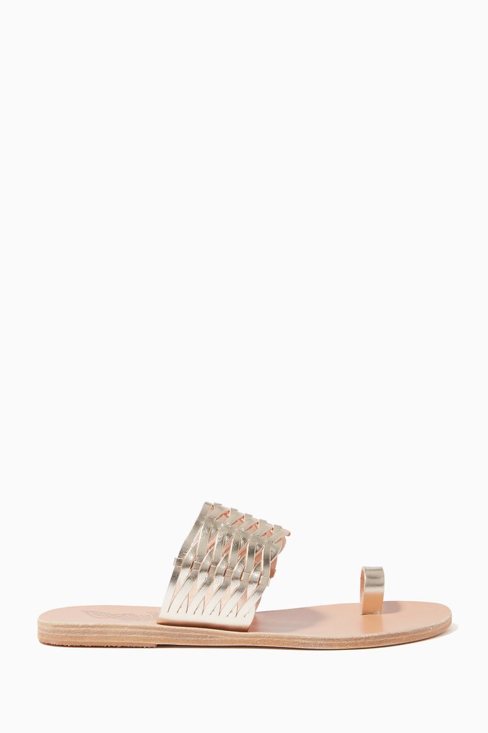 Thalia Sandals in Woven Metallic Leather, Silver