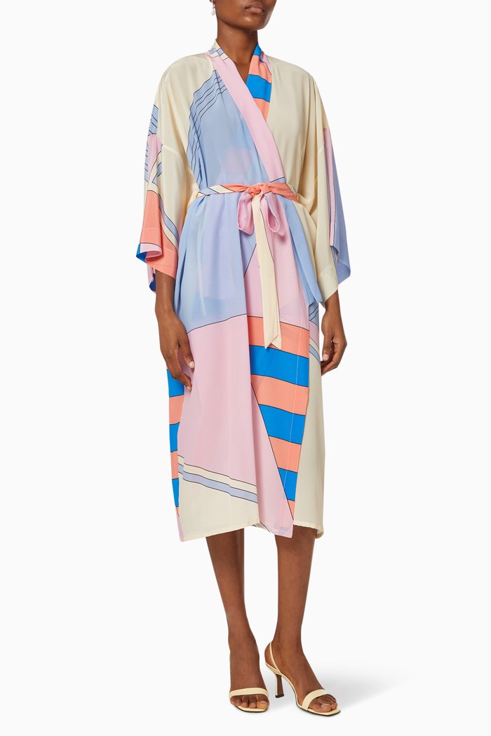 

Basie Kimono Wrap Dress in Silk, Multicolour