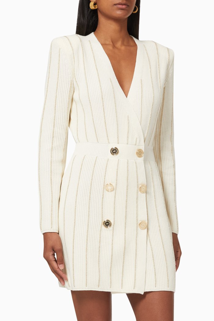 

Lurex Pinstripe Rib-knit Coat Dress, Neutral
