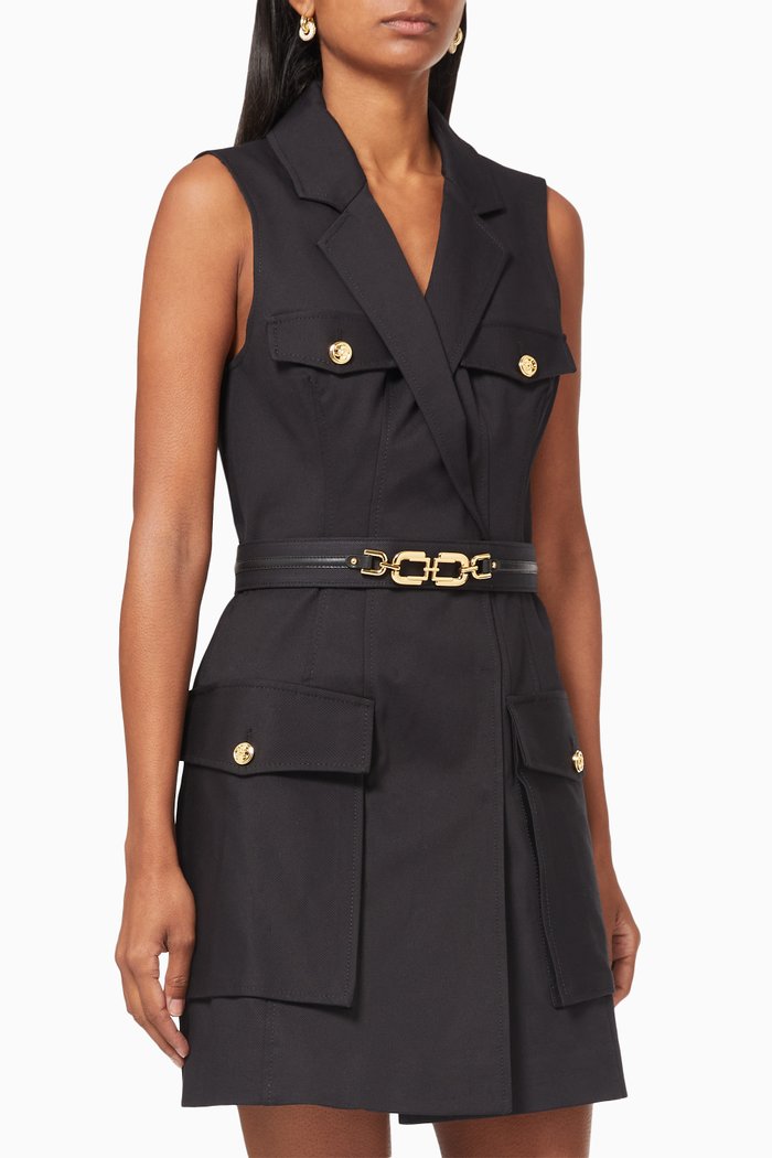 Cotton Twill Utility Dress with Belt, Black