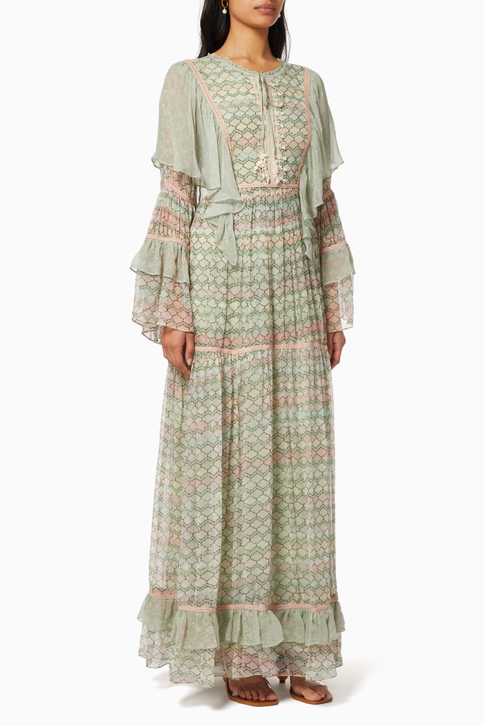 

Lattice Tiered Dress, Green