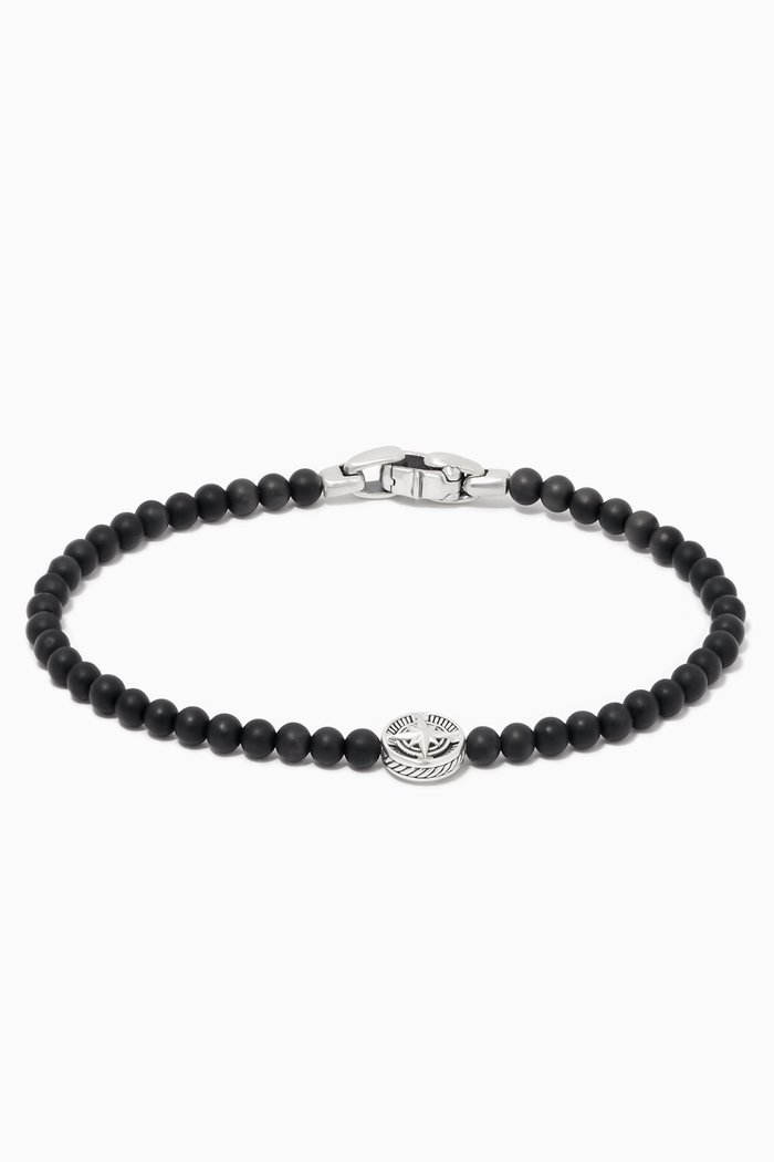 Spiritual Black Onyx Beads Compass Bracelet in Sterling Silver