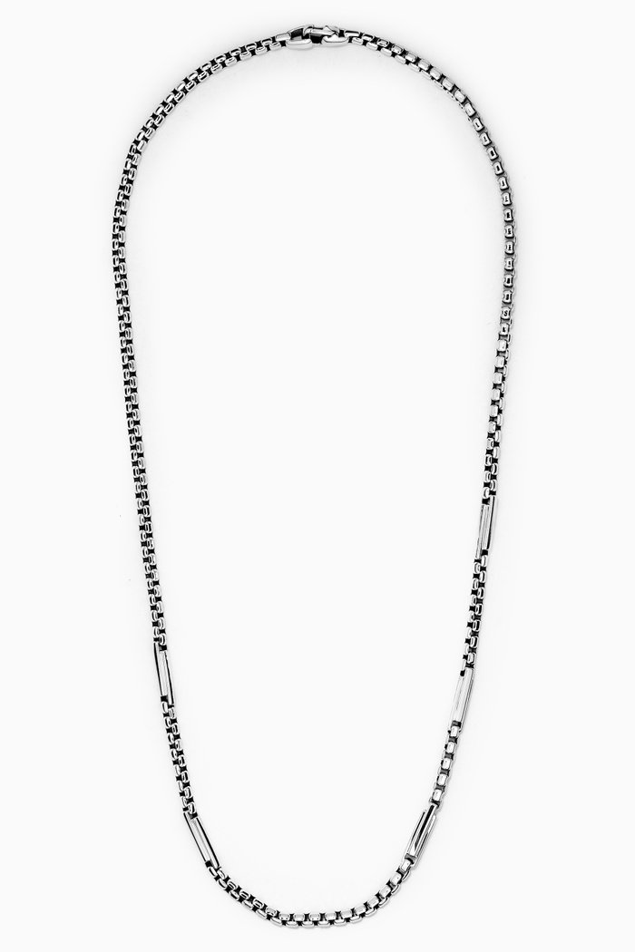 

Streamline® Station Box Chain Necklace with Pavé Black Diamonds in Sterling Silver