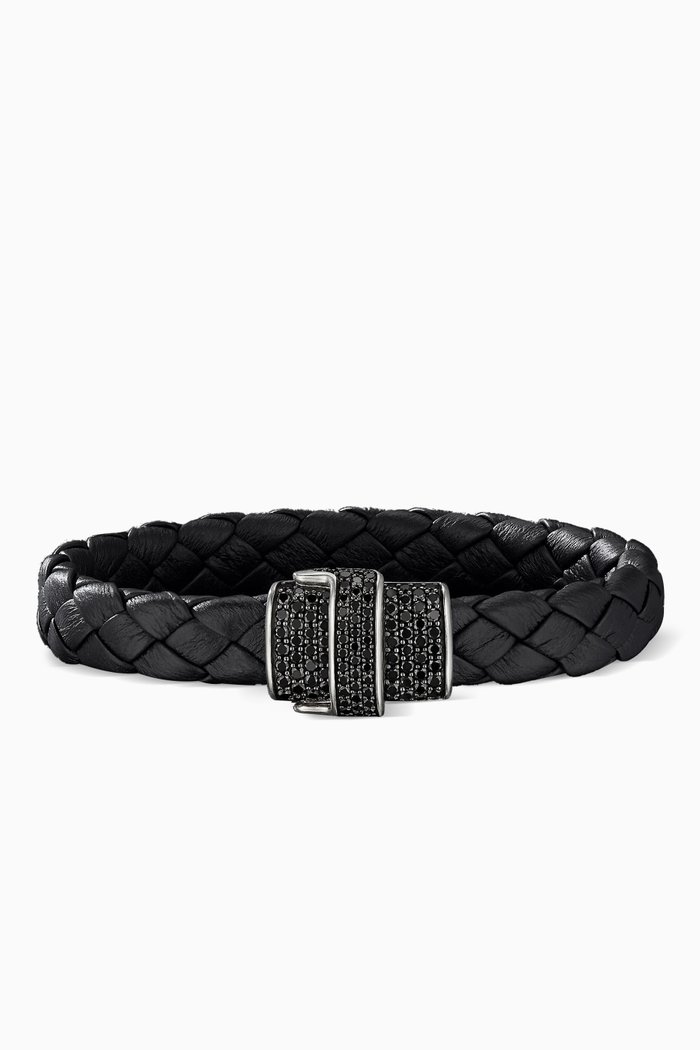 

Pavé Black Diamonds Bracelet in Woven Leather & Sterling Silver