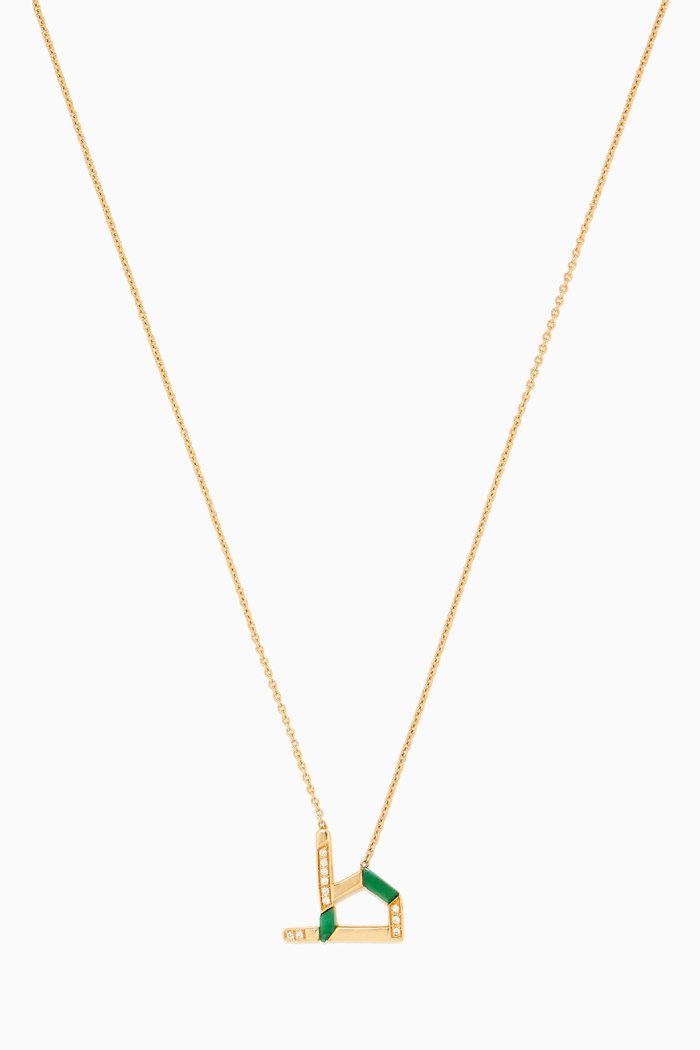 28 Initial Diamond Necklace with Aventurine in 18kt Yellow Gold