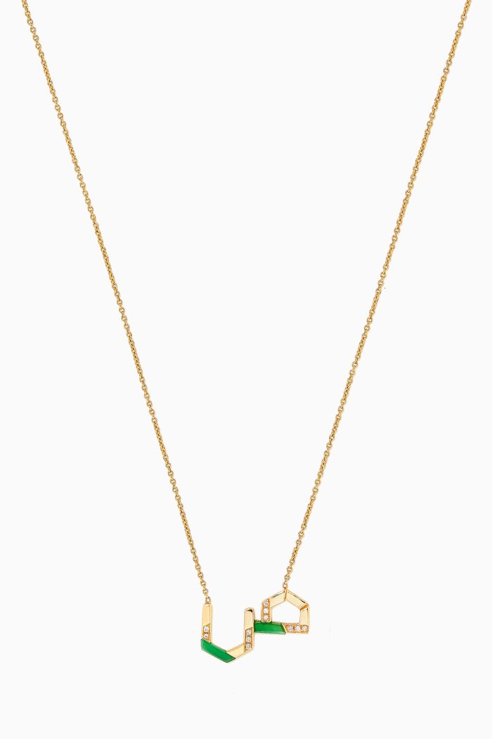 28 Initial Diamond Necklace with Aventurine in 18kt Yellow Gold