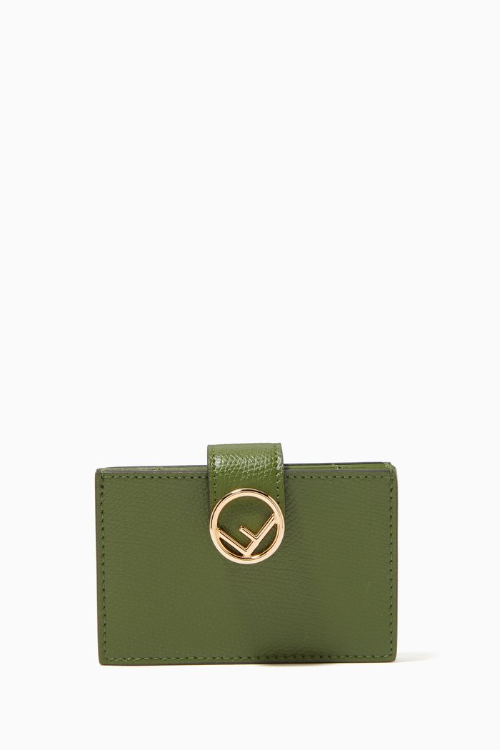 

FF Logo Credit Card Case in Leather, Green