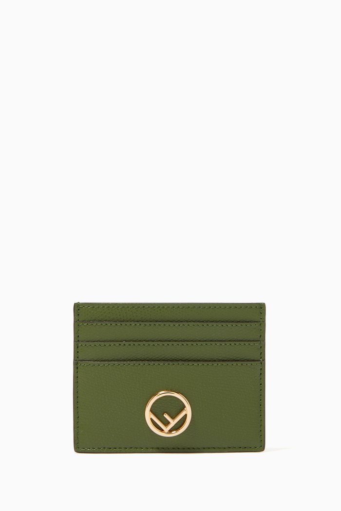 

FF Logo Card Holder in Leather, Green