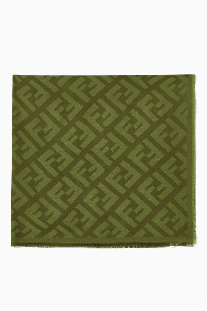 

FF Motif Shawl in Wool & Cashmere Blend, Green