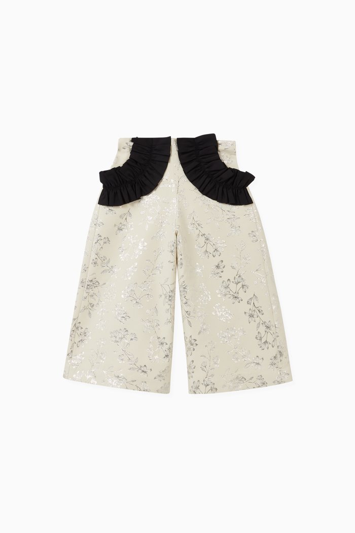 Frill Pocket Jacquard Trousers, Neutral