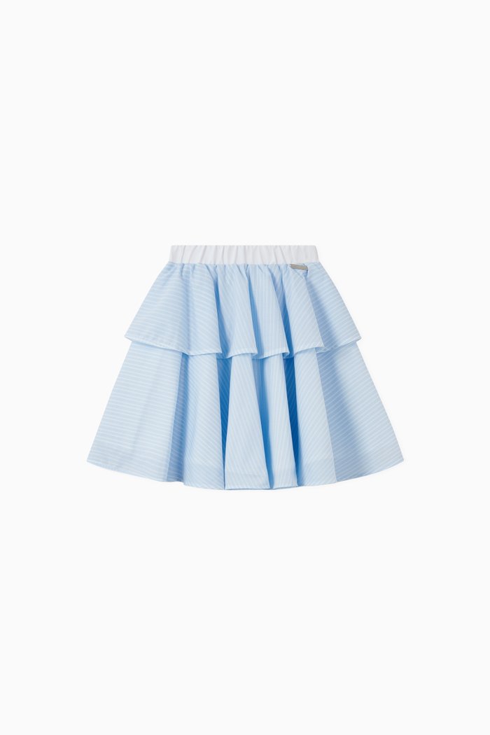 Tiered Skirt with Stripes, Blue