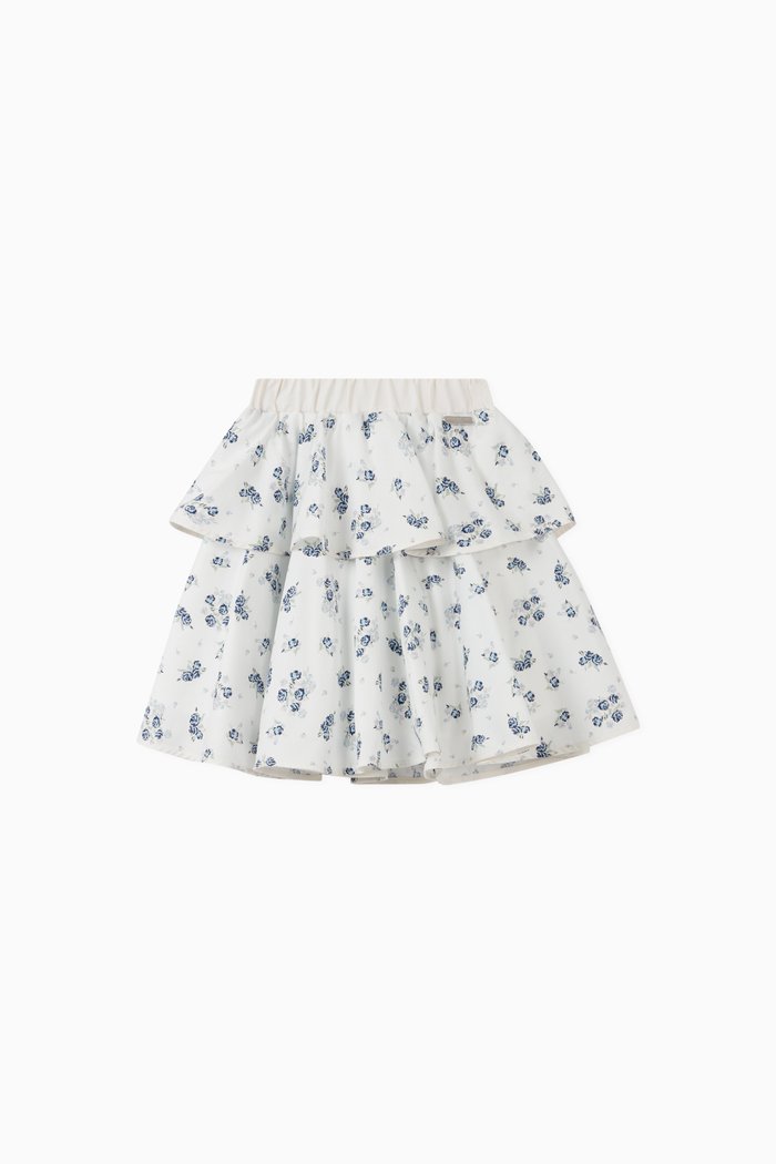 

Tiered Skirt with Floral Print, White
