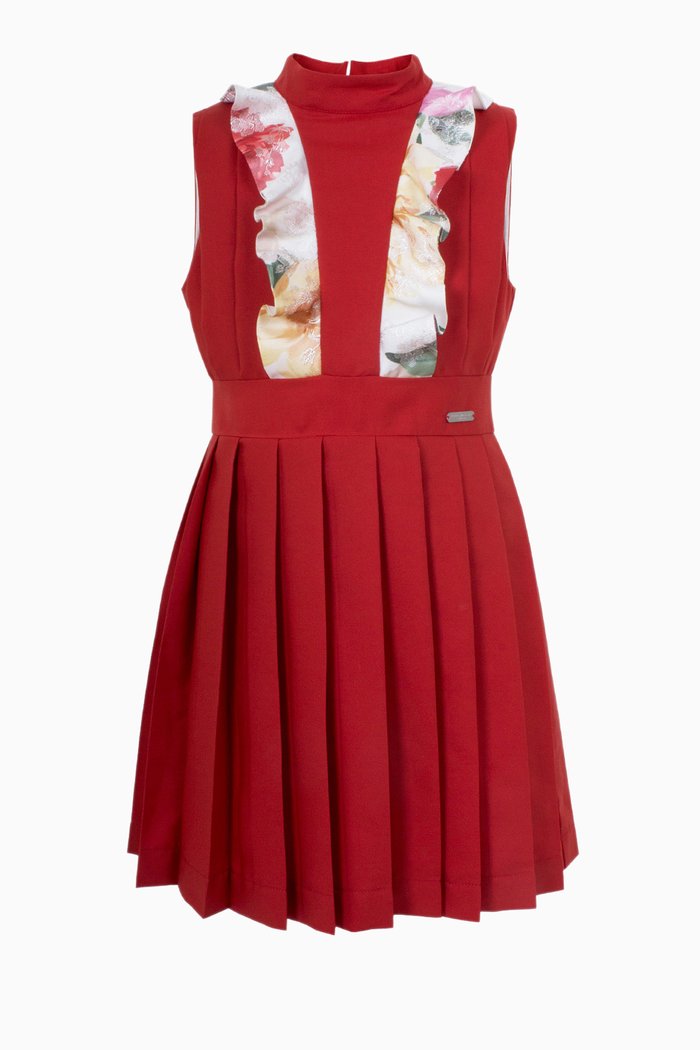 

Amelia Pleated Dress with Frills, Red