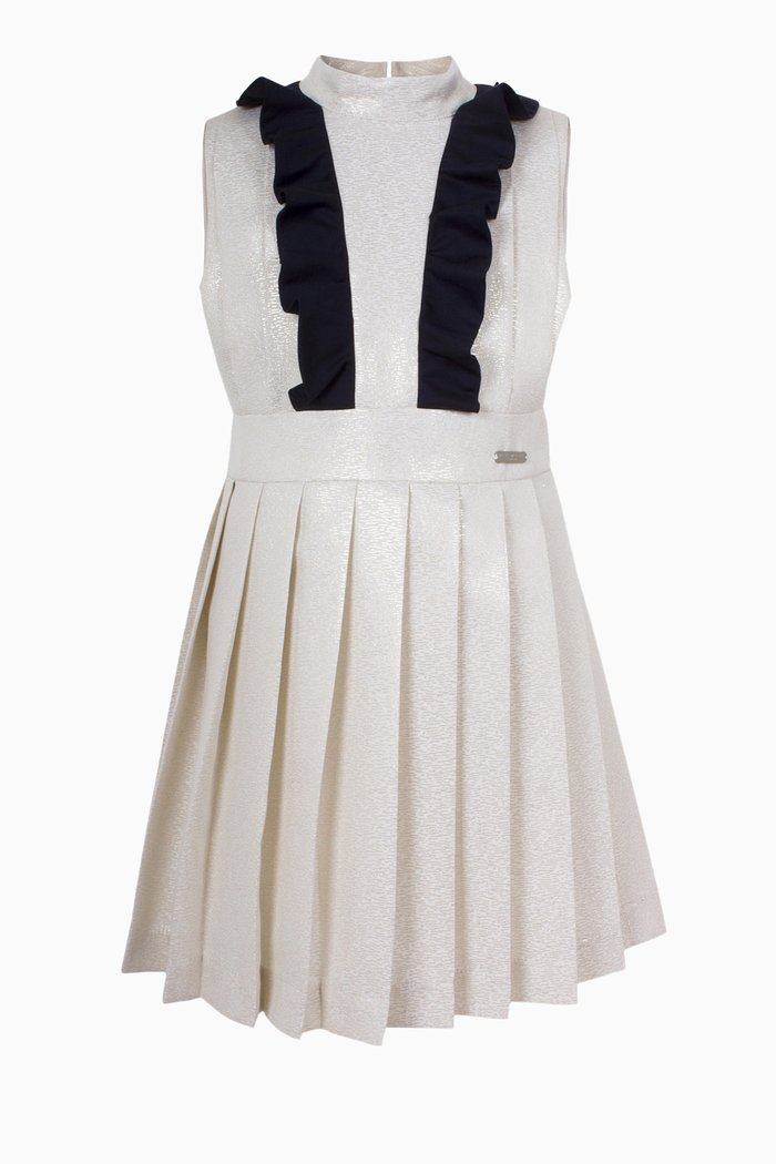

Amelia Pleated Dress with Frills, Neutral