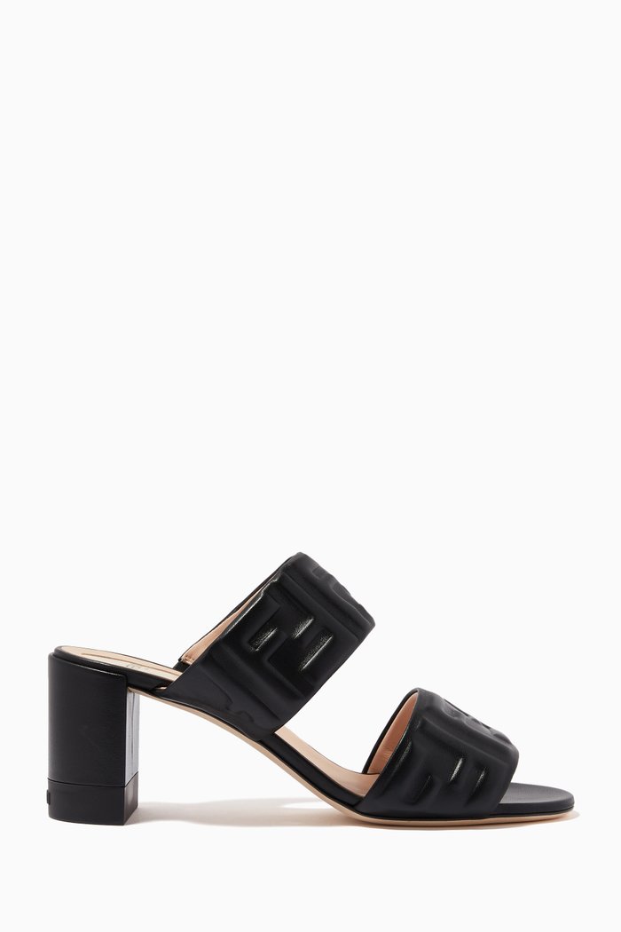 

FF Embossed Mules in Nappa, Black