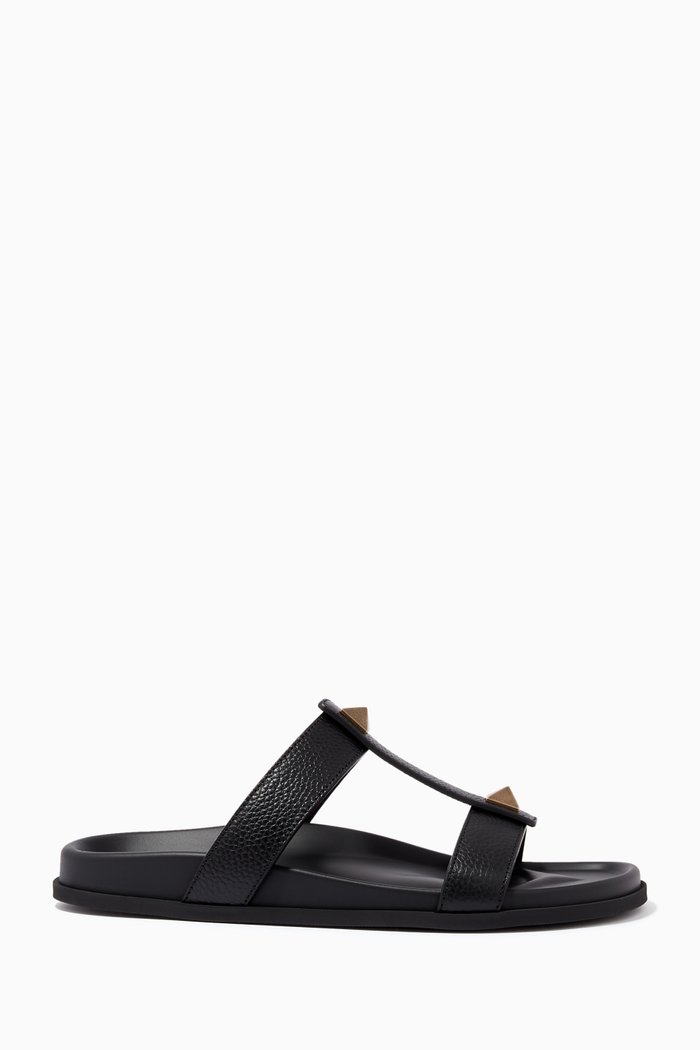 

Valentino Garavani Roman Stud Slide Sandals in Cowhide, Black