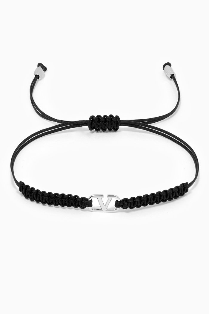 

Valentino Garavani VLOGO Bracelet in Waxed Cotton & Metal, Black