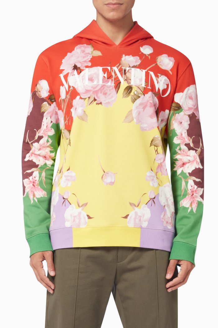 

Flying Flowers Hooded Sweatshirt in Jersey, Multicolour