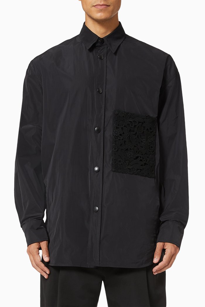 

Macramé Pocket Shirt Jacket in Nylon, Black