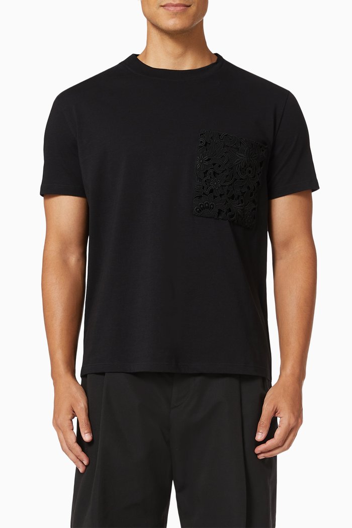 

Macramé Pocket T-shirt in Cotton, Black