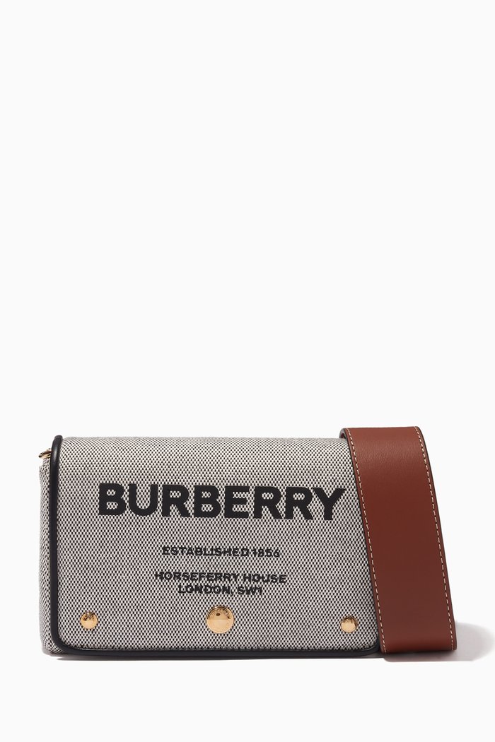 

Hackberry Horseferry Print Crossbody Bag in Leather and Canvas, Black