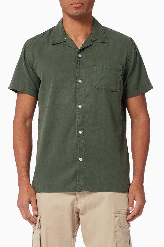 

Cuban Collar Cotton-blend Shirt, Green