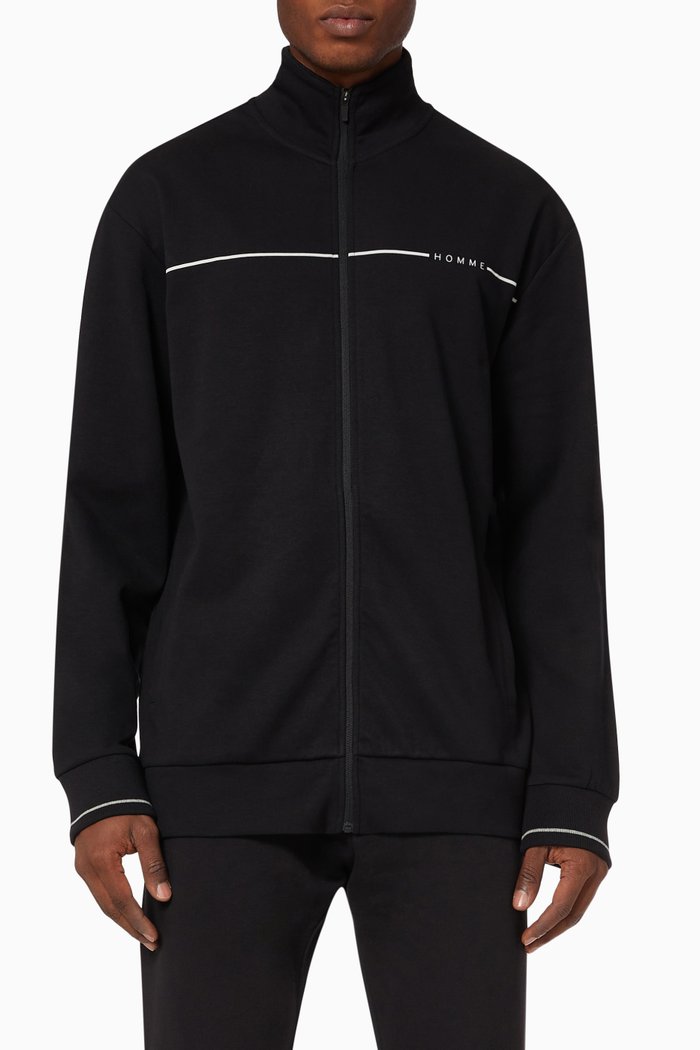 

Zipped Cardigan in Cotton Jersey Knit, Black