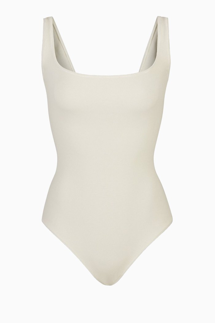 

Cotton Rib Bodysuit, White