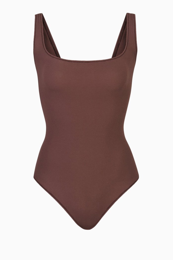 

Cotton Rib Bodysuit, Brown