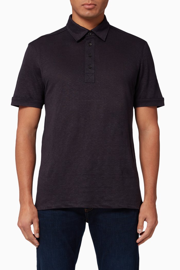 

Linen Short Sleeve Polo, Blue