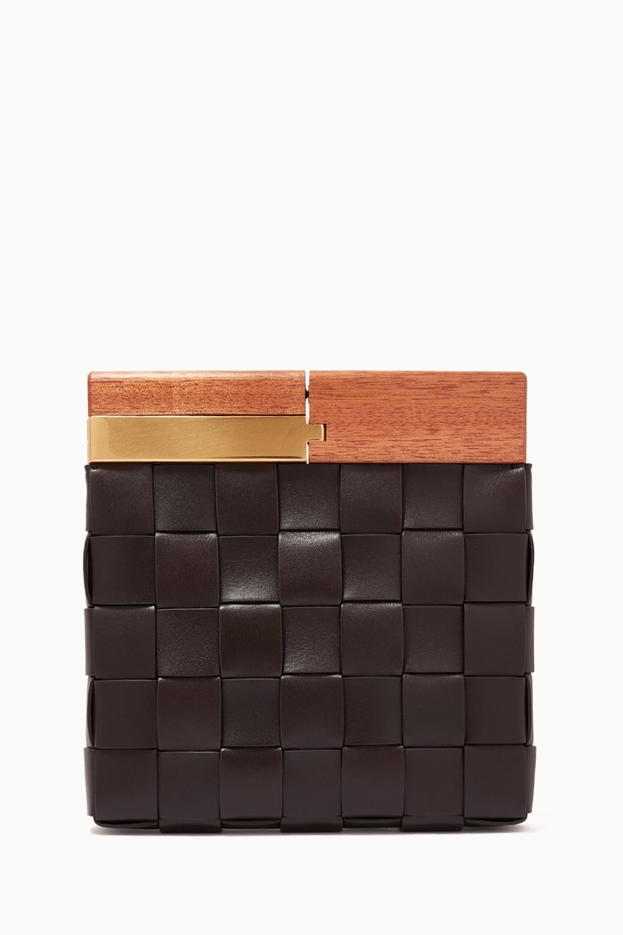

The Snap Clutch in Intrecciato Nappa, Brown