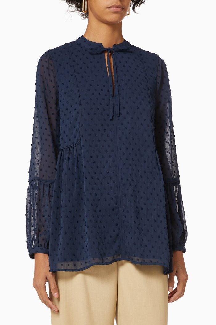 Verity Blouse in Dobby Chiffon, Blue
