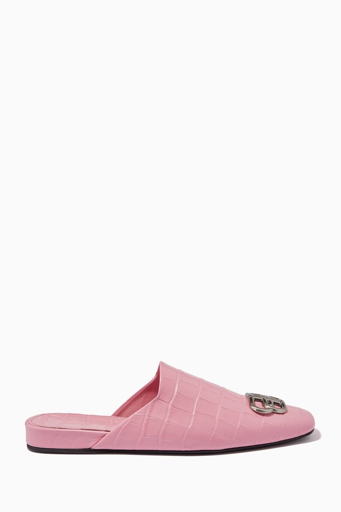 

Cosy BB Mules in Crocodile Embossed Calfskin, Pink